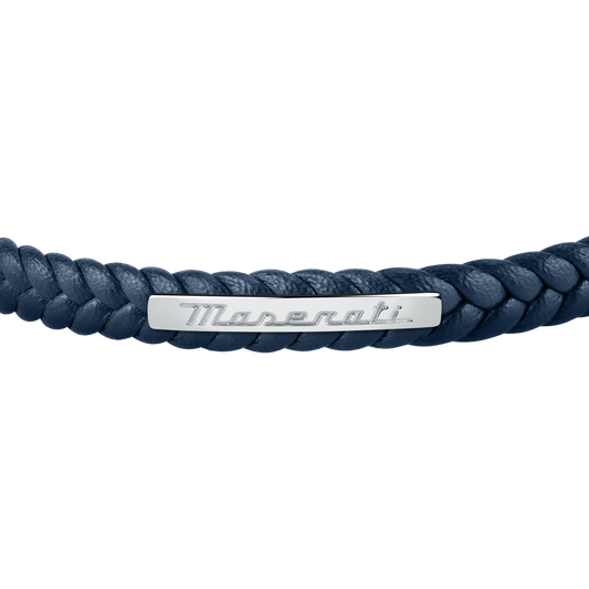 Maserati Blue with Silver Recycled Leather 225mm Bracelet