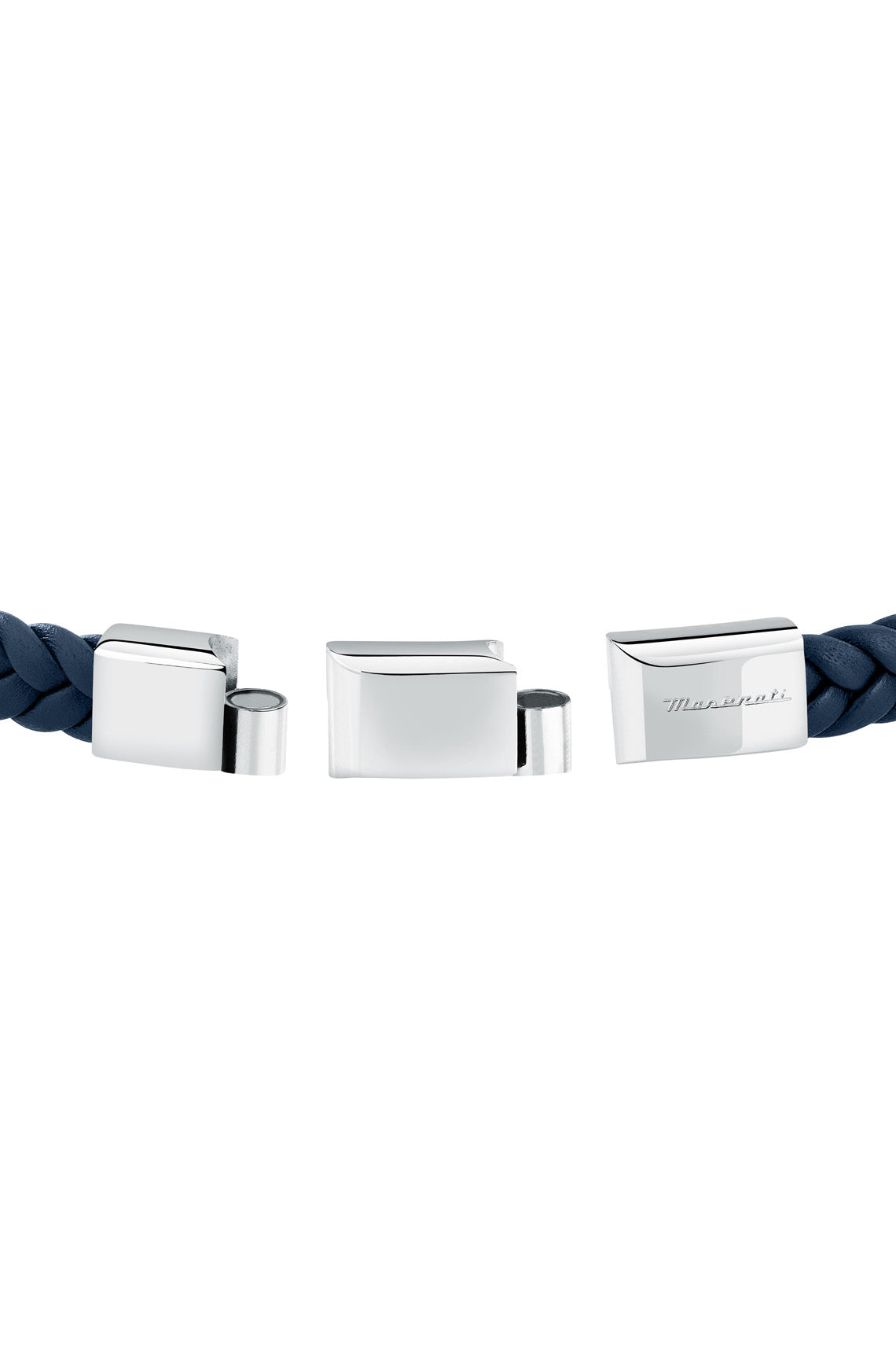 Maserati Men's Black Interlaced Leather and Steel Bracelet