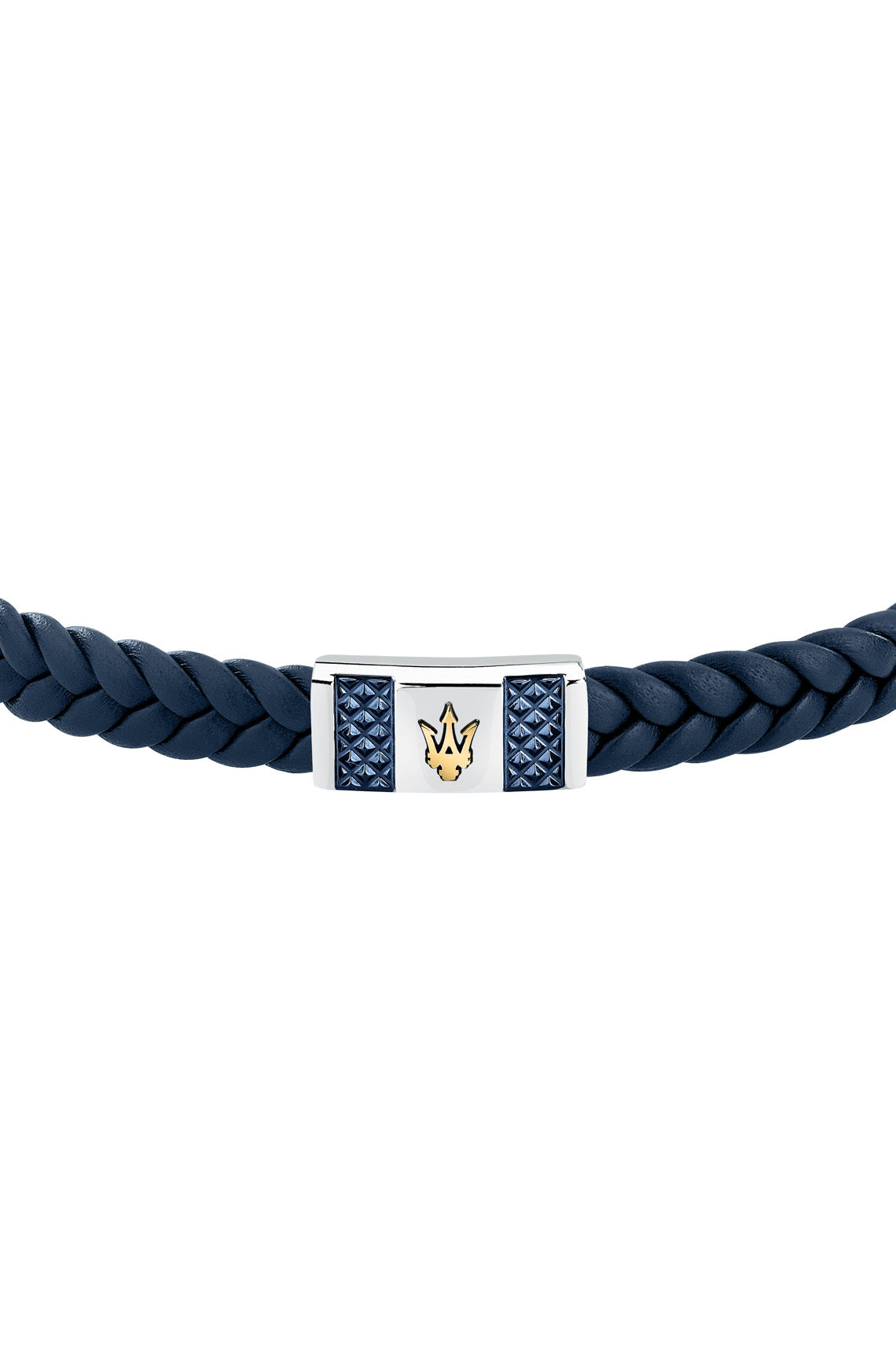 Maserati Men's Blue Interlaced Leather and Steel Bracelet
