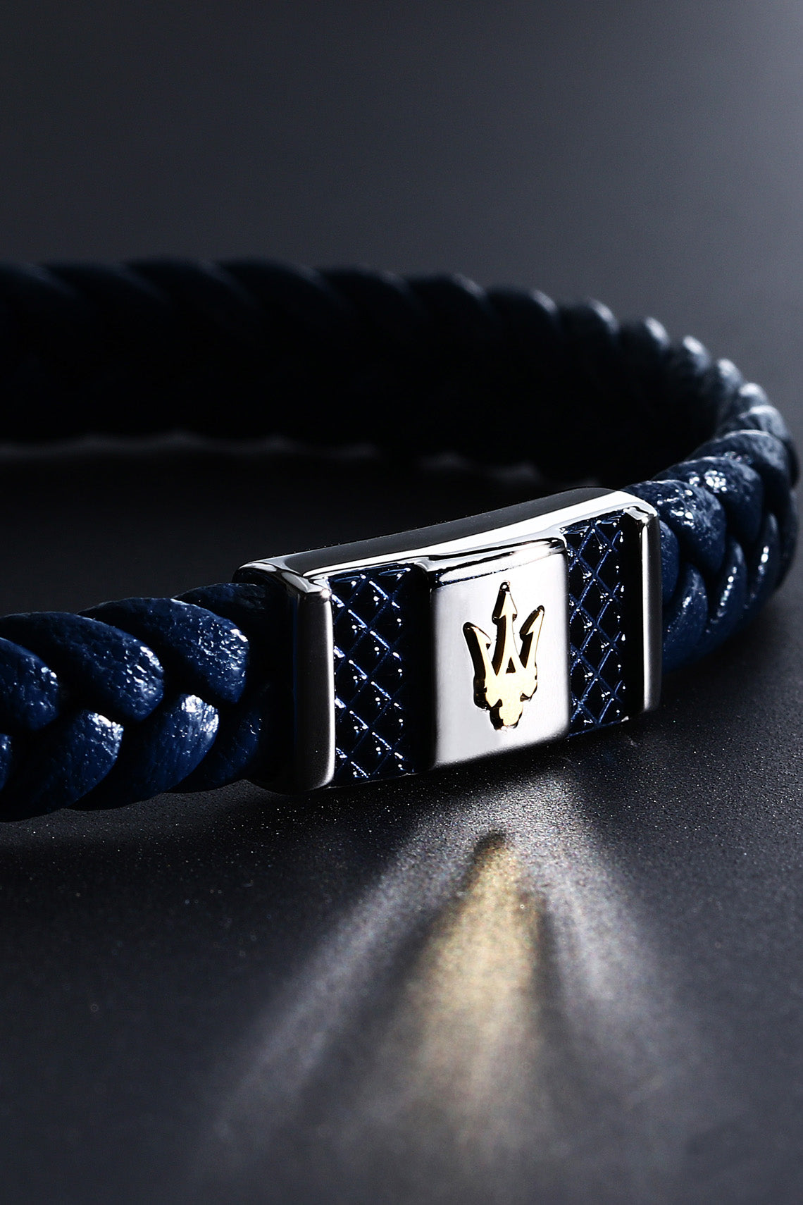Maserati Men's Blue Interlaced Leather and Steel Bracelet