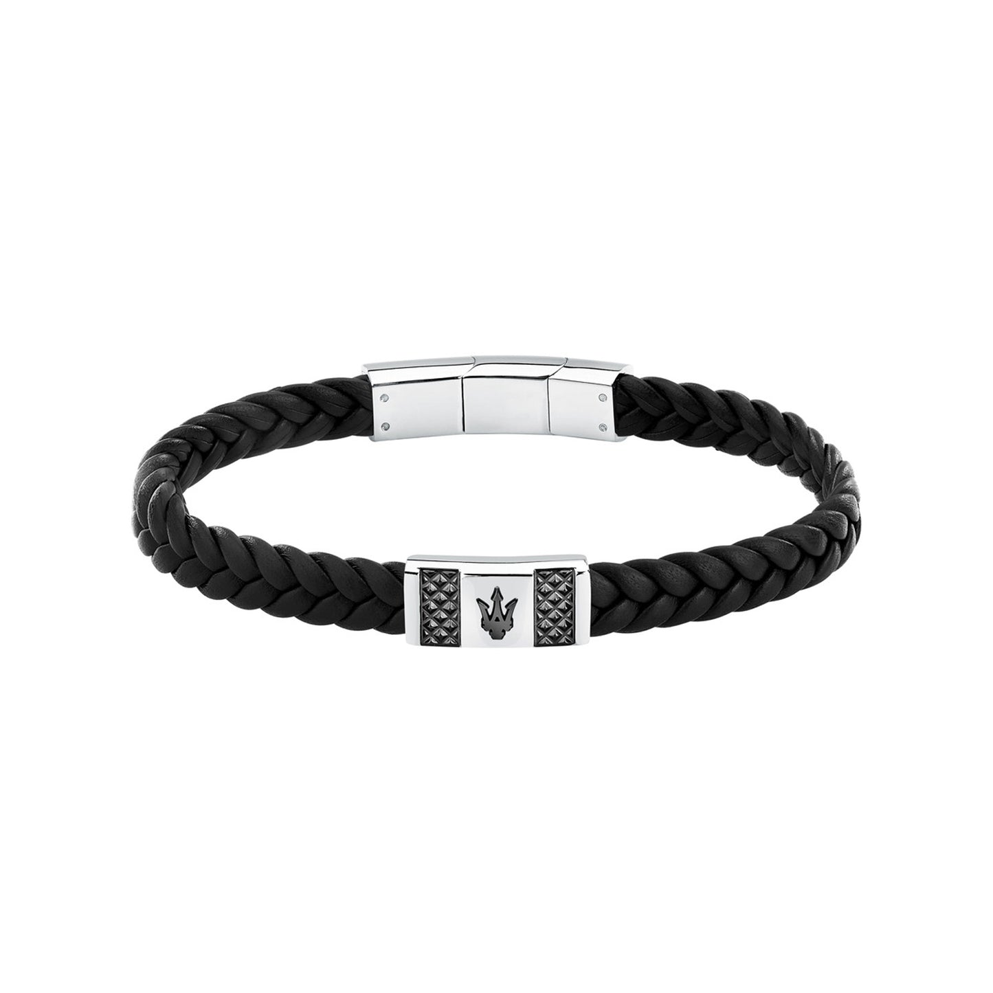Maserati Men's Gun Metal Leather Bracelet