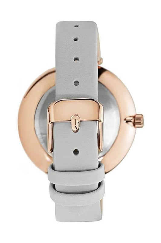 Mockberg Alice 34mm White Dial Rose Gold Case Grey Leather Strap Watch
