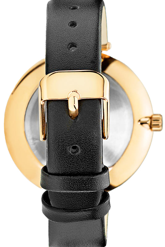 Mockberg Saga 34mm White Dial Gold Case Black Leather Strap Watch