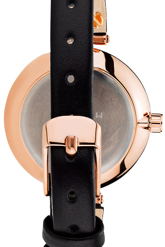 Mockberg Sigrid Petite 28mm White Dial Rose Gold Case Black Leather Strap Watch