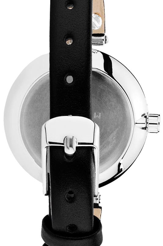 Mockberg Astrid Petite 28mm White Dial Silver Case Black Leather Strap Watch