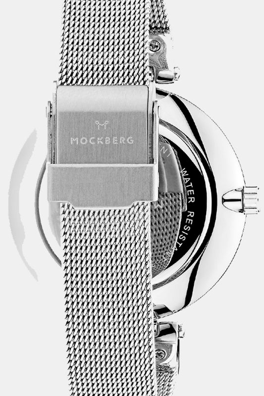 Mockberg Elise Noir 34mm Black Dial Silver Mesh Strap Watch