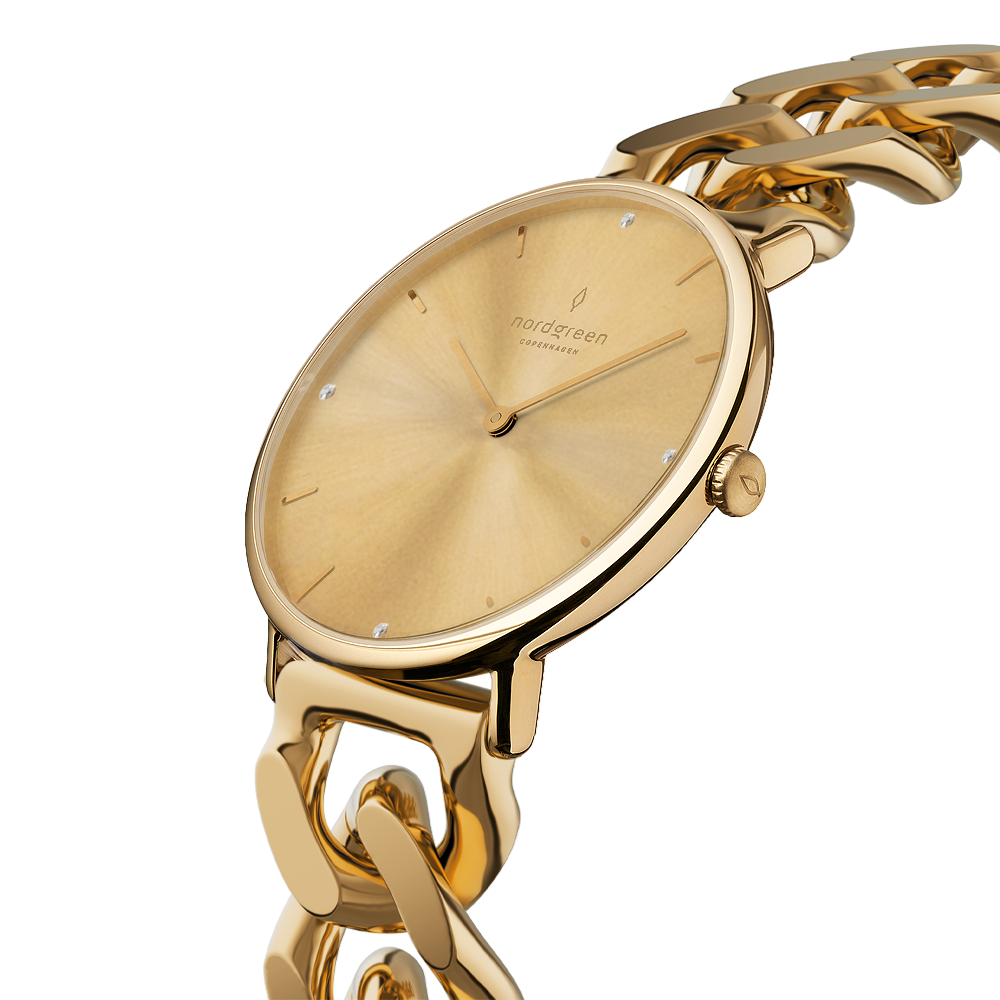 Nordgreen Native 28mm Gold Chain Crystal Dial Watch