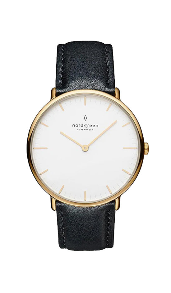 Nordgreen Native 32mm Black Leather Strap Watch