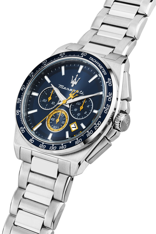 Maserati Velocita 43mm Chrono Blue Dial Stainless Steel Strap and Blue Leather Strap Watch