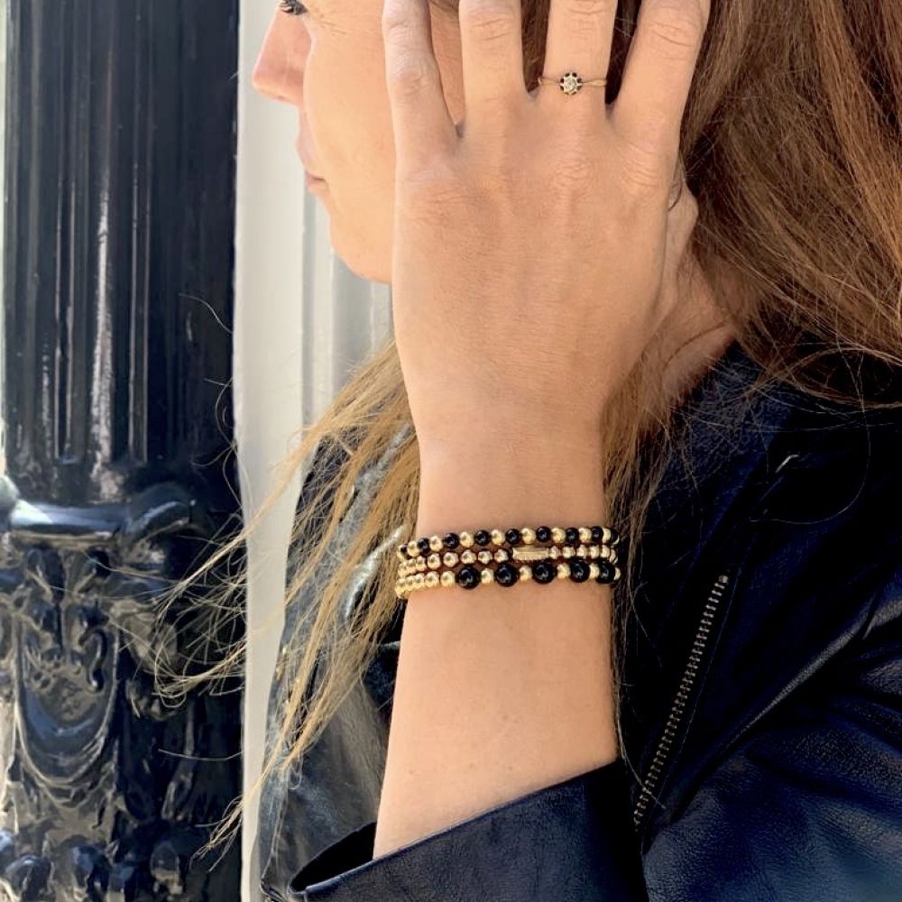 Rebel and Rose Mix Black Madonna Yellow Gold Plated 4mm Bracelet