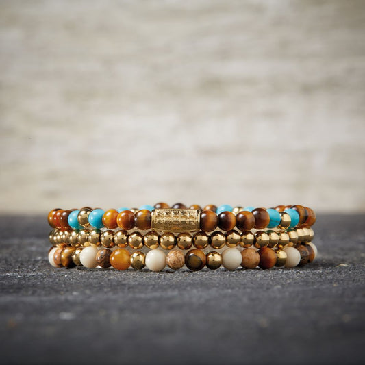 Rebel and Rose Mix Tiger Turquoise Yellow Gold Plated 4mm Bracelet