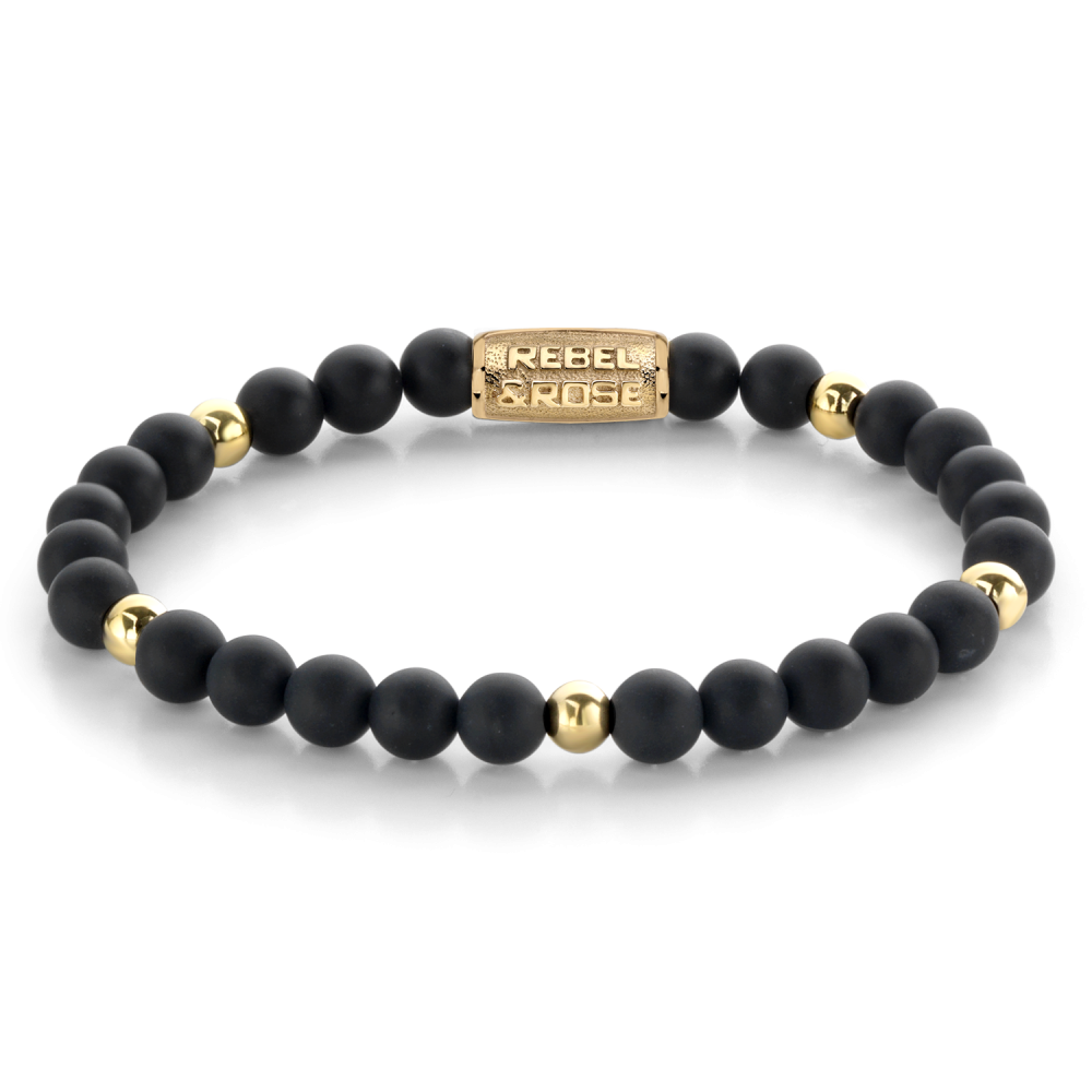 Rebel and Rose Matt Black Madonna 6mm Yellow Gold Plated Bracelet