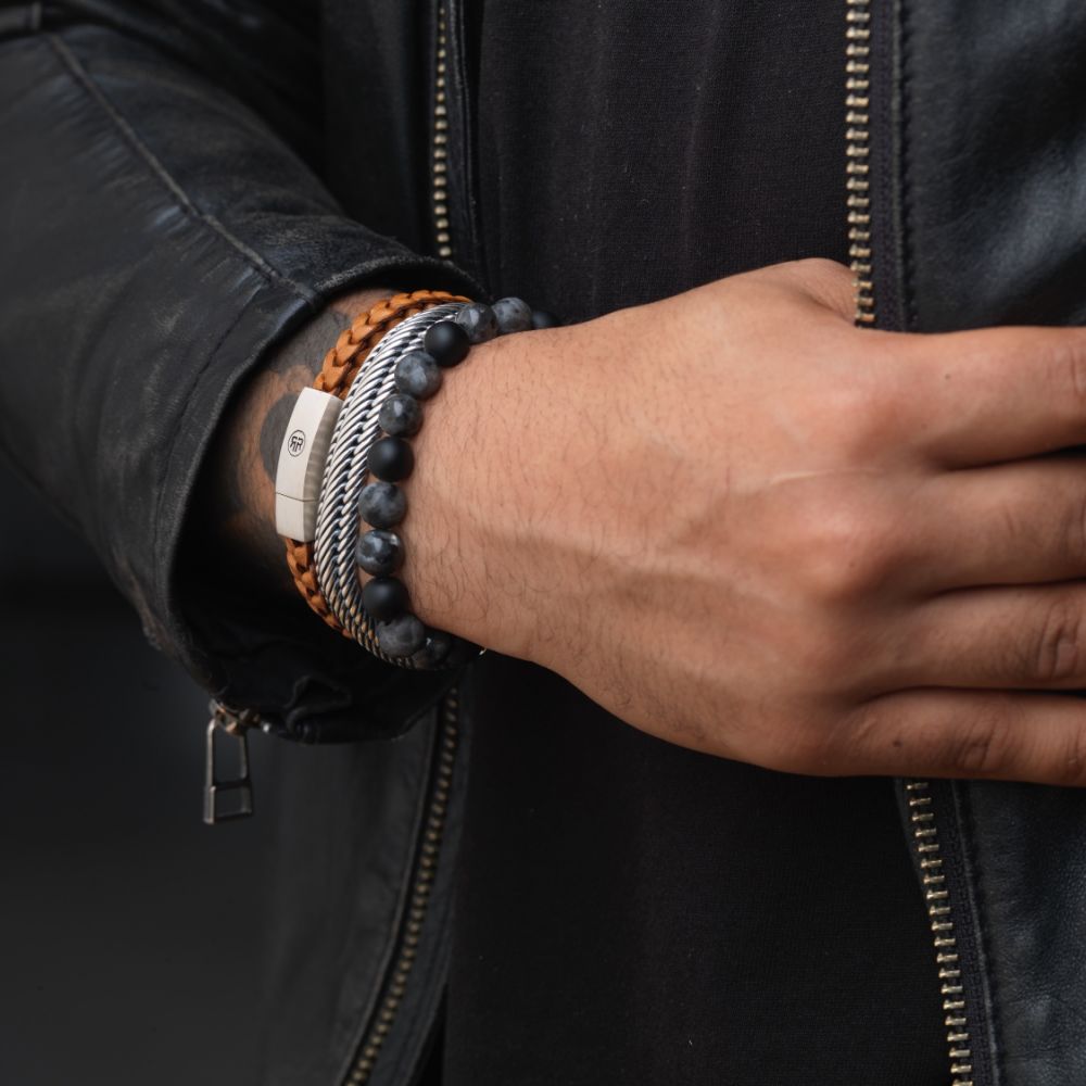 Rebel and Rose Braided Square 925 Cognac Bracelet