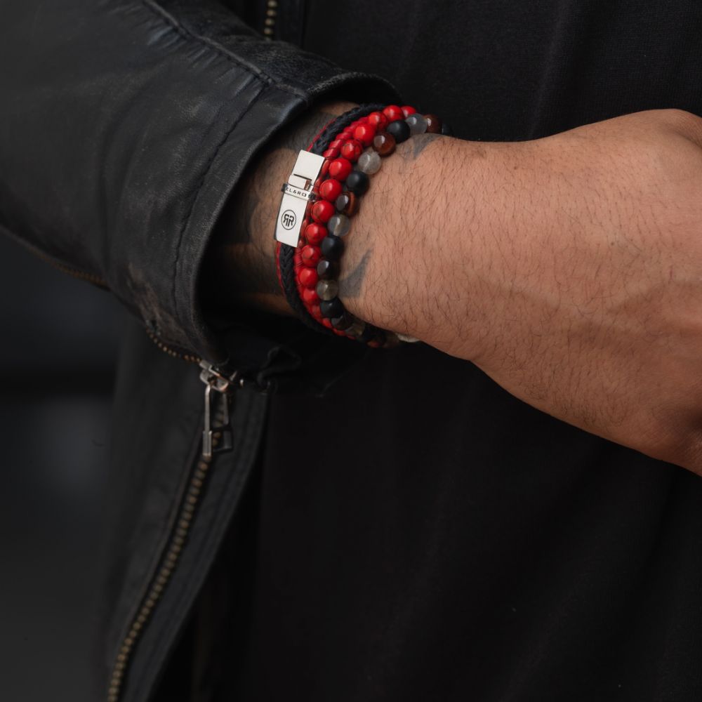 Rebel and Rose Dual Twisted Black-Red Bracelet