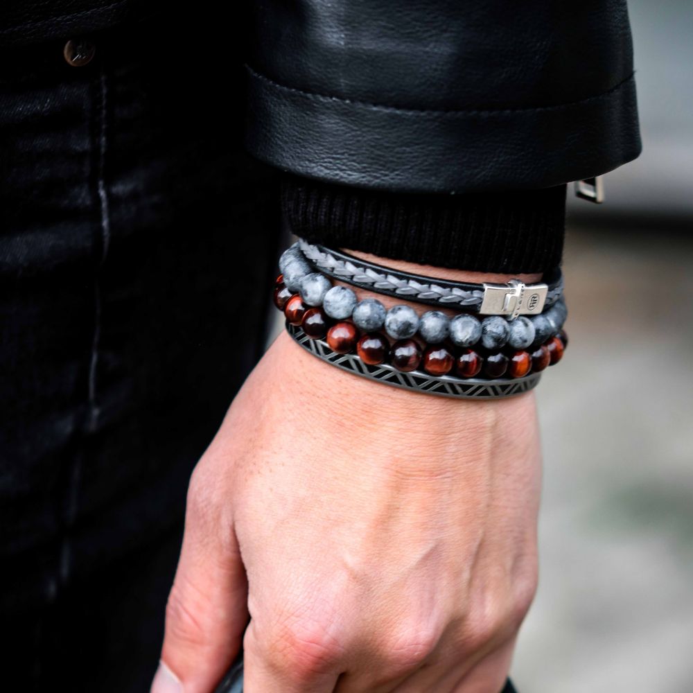 Rebel and Rose Single Stranded Black Grey Bracelet