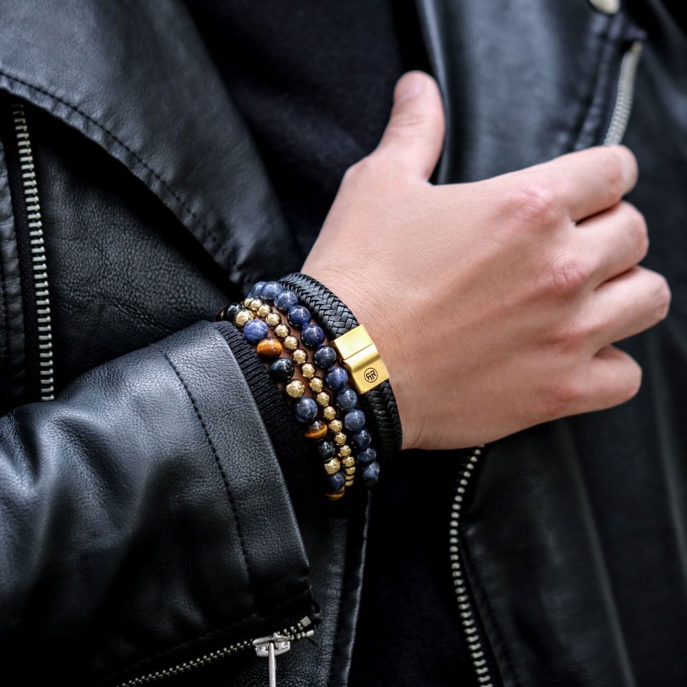 Rebel and Rose Full Metal Herringbone Black Gold Bracelet