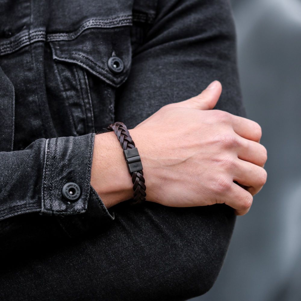 Rebel and Rose Full Metal Braided Brown Black Bracelet