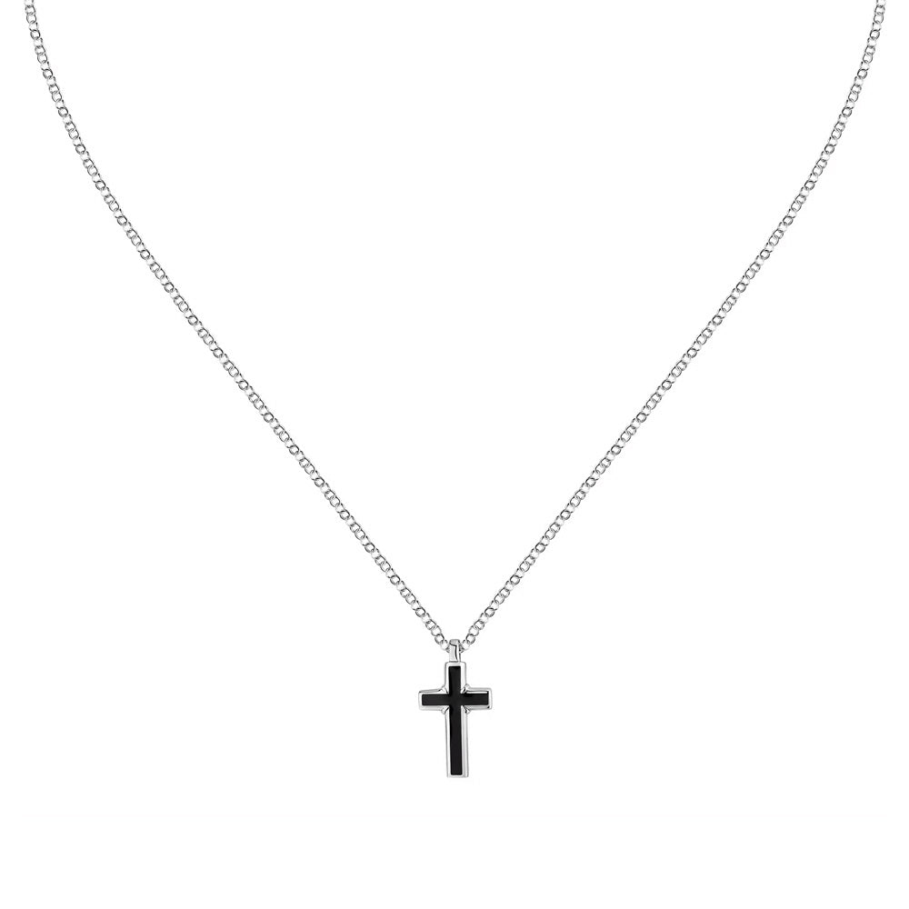 Sector Spirit Cross Stainless Steel Pendant Stainless Steel with Black Enamel 50+5cm