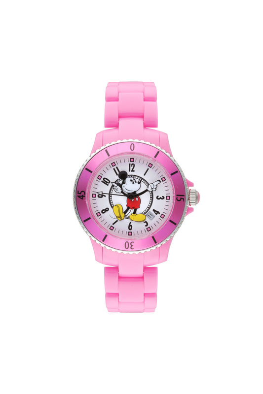 Disney Mickey Sports 40mm White Dial Pink Stainless Steel Watch