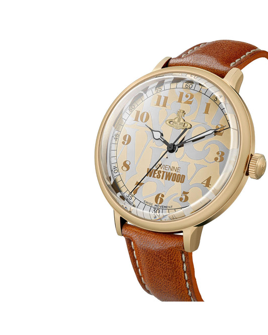Vivienne Westwood Cavendish Gold 48mm Brown Leather Watch