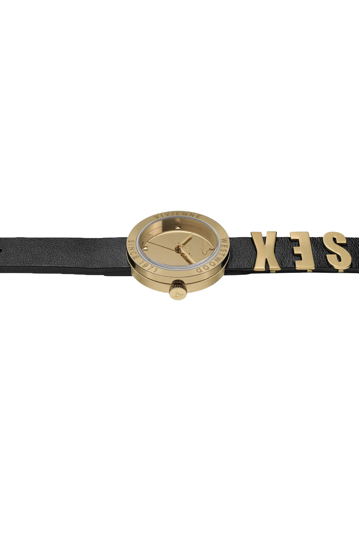 Vivienne Westwood Rebel Sex Gold Dial Black Leather Watch