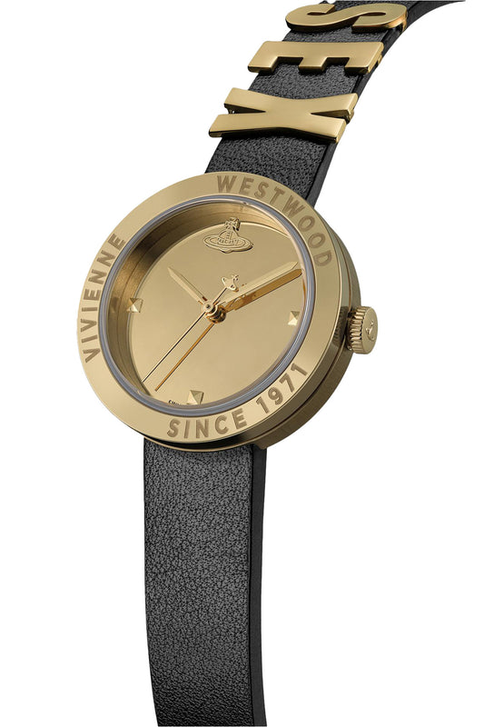 Vivienne Westwood Rebel Sex Gold Dial Black Leather Watch