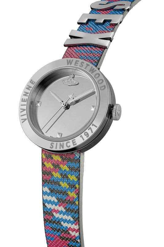Vivienne Westwood Rebel Sex Silver Dial Tartan Leather Strap Watch