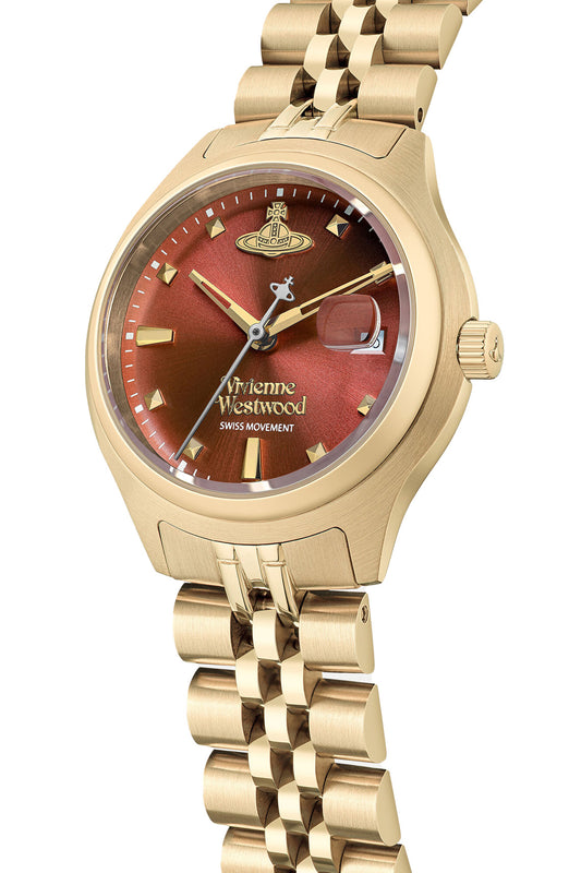 Vivienne Westwood Little Camberwell Red Dial Gold Strap Watch