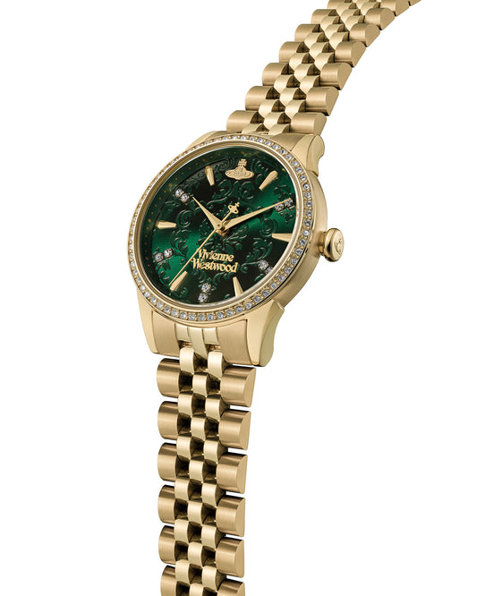 Vivienne Westwood Little Wallace 32mm Green Dial Gold Strap Watch