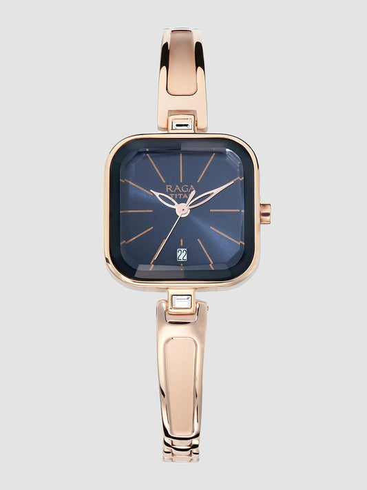 Titan Raga Viva Blue Dial With Rose Gold Metal Strap Watch for Women