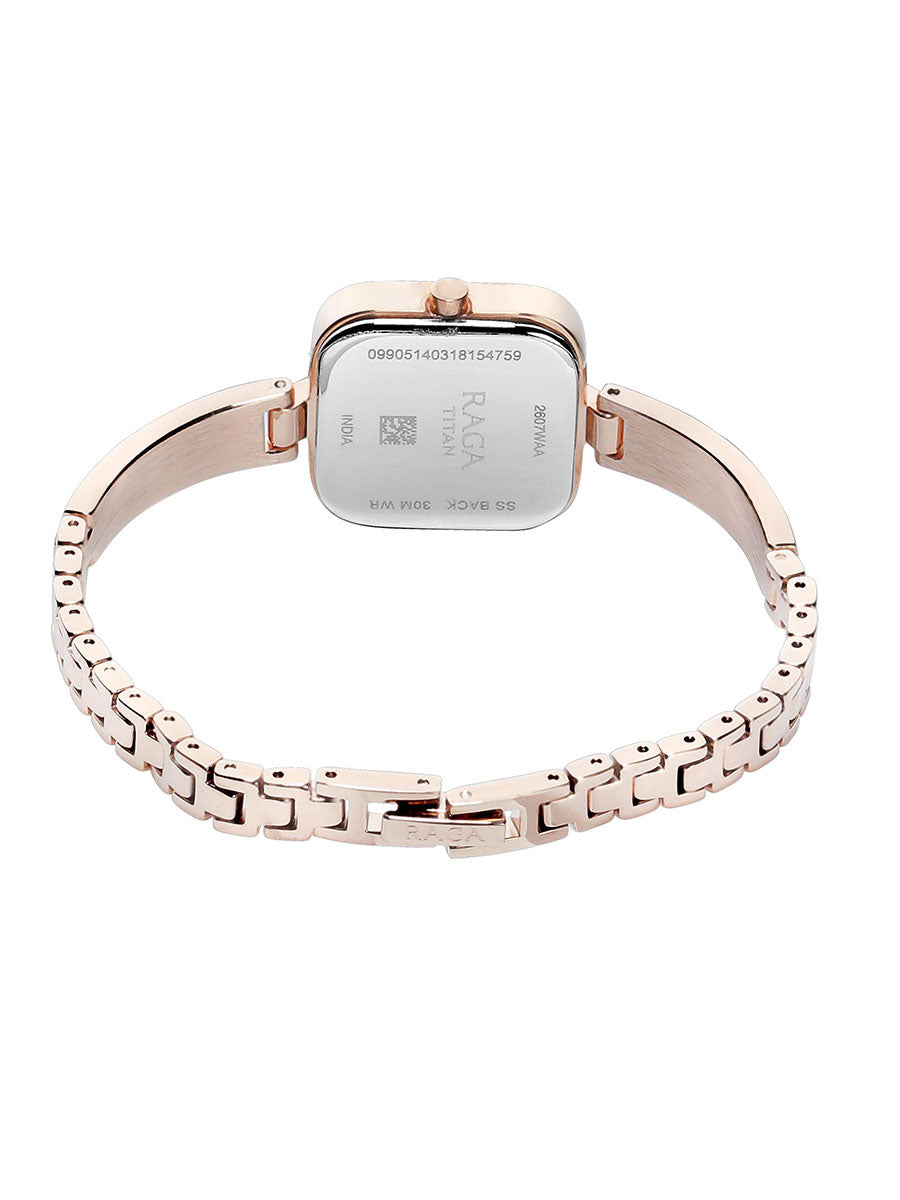 Titan Raga Viva Blue Dial With Rose Gold Metal Strap Watch for Women
