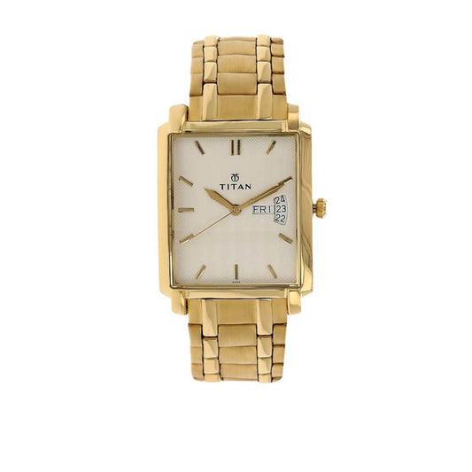 Titan Analogue with Day and Date Silver Dial Quartz Stainless Steel Strap Watch for Men