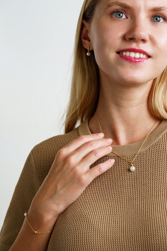 ADAGIO TOUCH OF SPARKLE DANGLE DROP PEARL EARRINGS GOLD