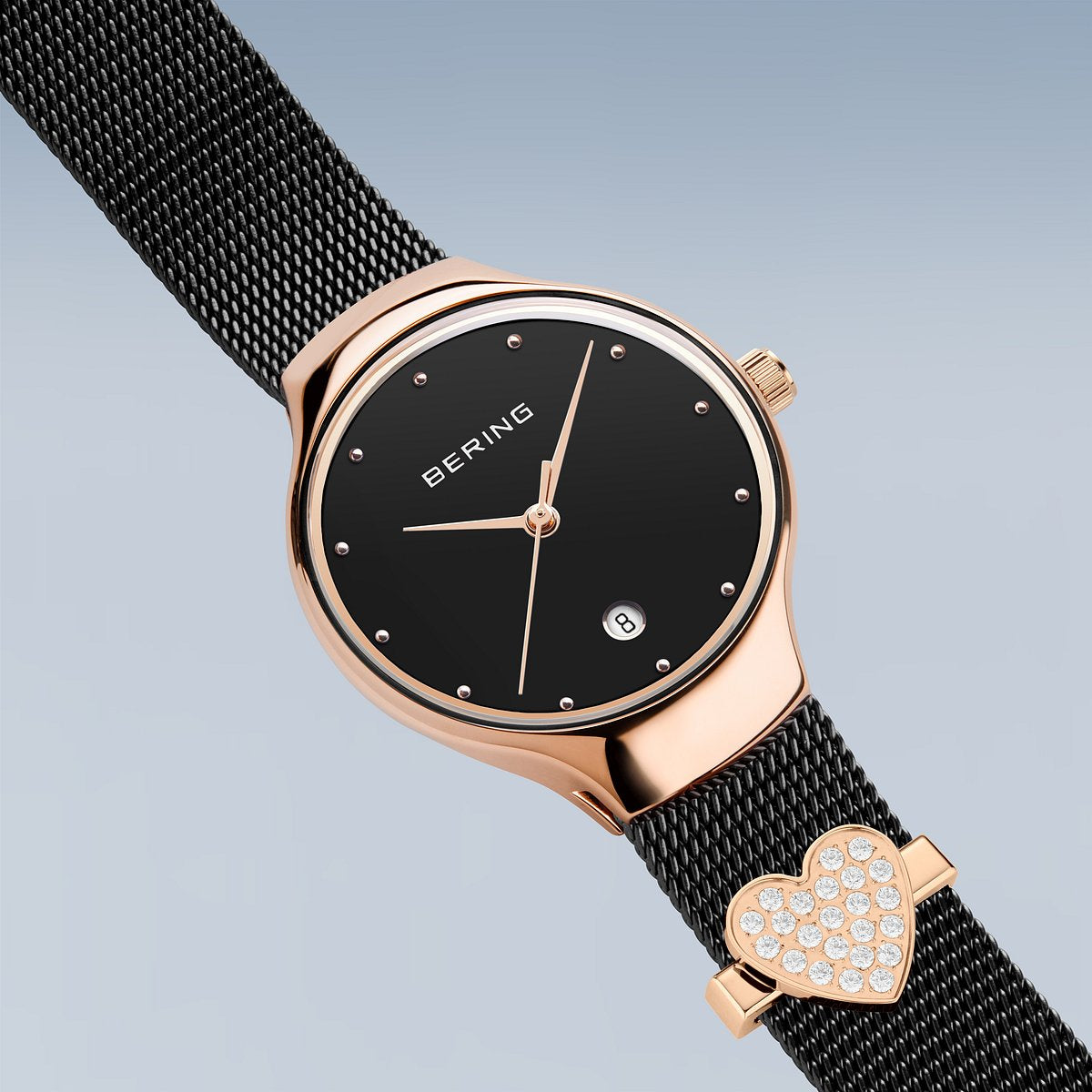 Bering Classic 26mm Rose Gold Black Milanese Strap Watch