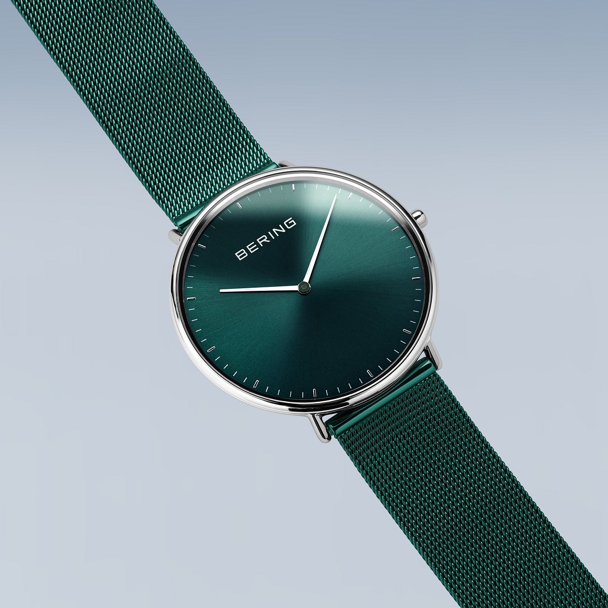 Bering Ultra Slim 39mm Green Milanese Strap Watch