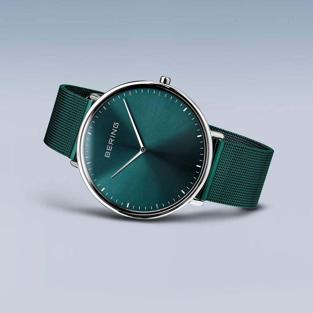 Bering Ultra Slim 39mm Green Milanese Strap Watch