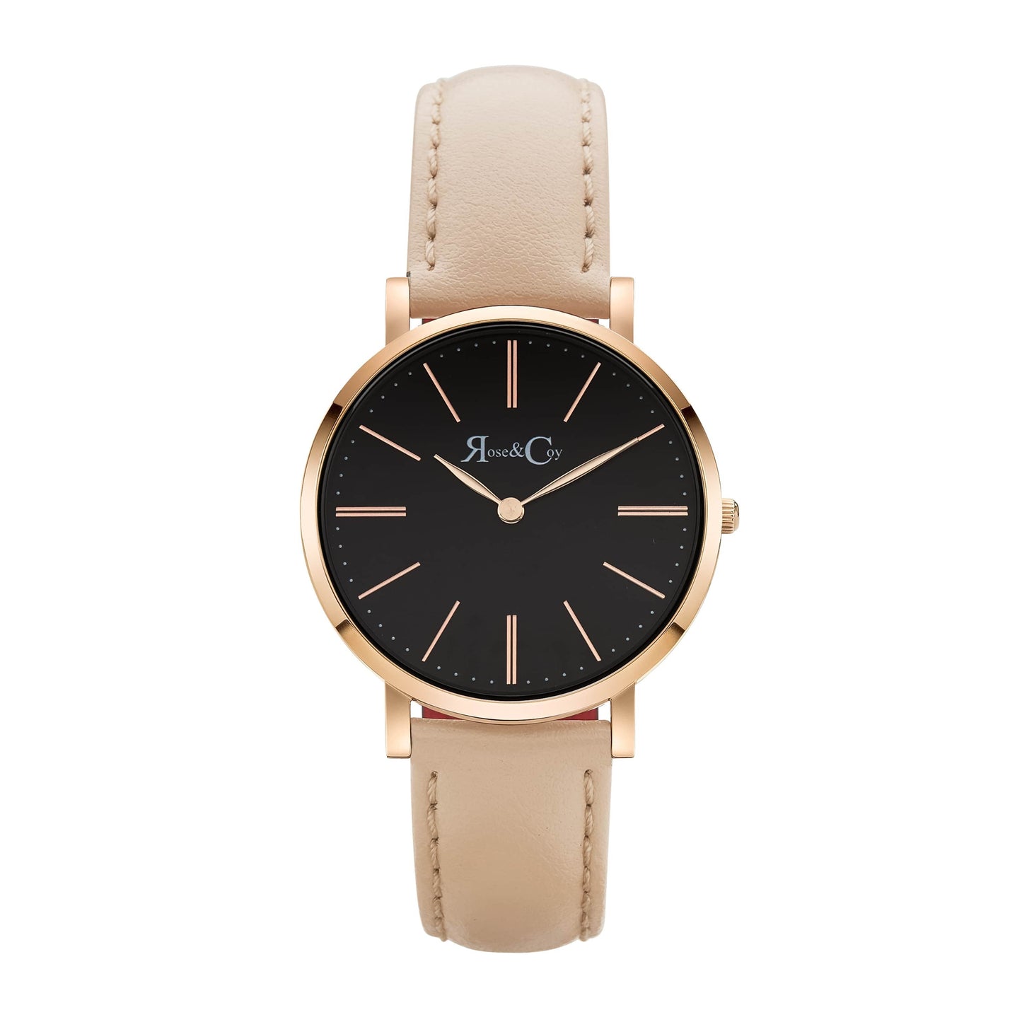 Rose & Coy Mini Pinnacle Ultra Slim 34mm Black Dial | Peach Leather Watch