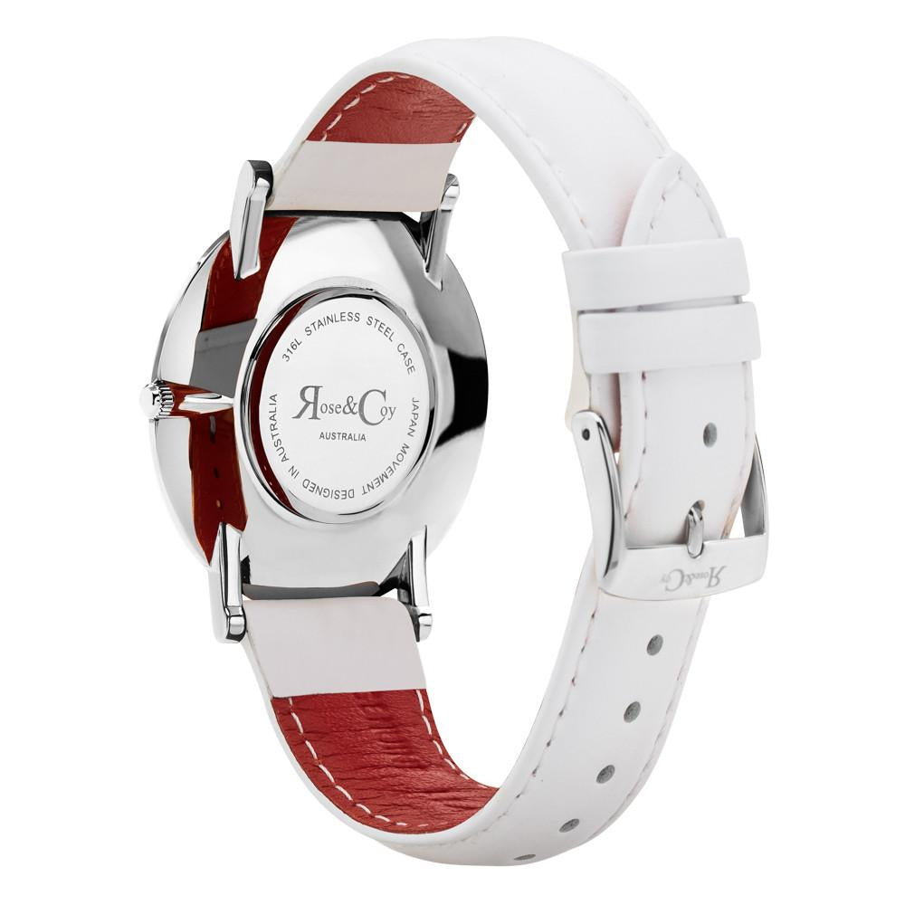 Rose & Coy Pinnacle Ultra Slim 40mm Silver | White Leather Watch