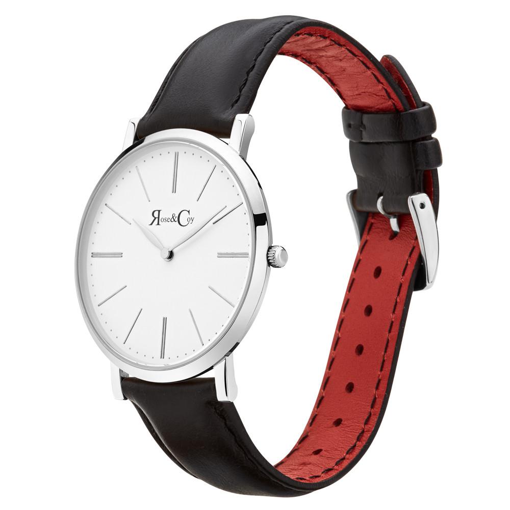 Rose & Coy Pinnacle Ultra Slim 40mm Silver | Black Leather Watch