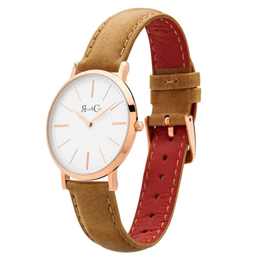 Rose & Coy Mini Pinnacle Ultra Slim 34mm Rose Gold | Tan Leather Watch