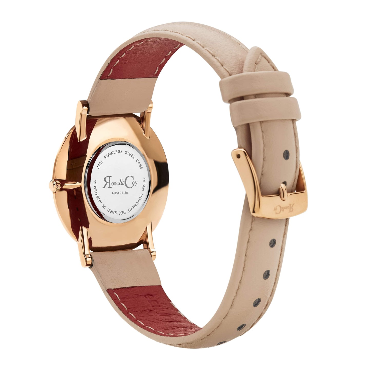 Rose & Coy Mini Pinnacle Ultra Slim 34mm Black Dial | Peach Leather Watch