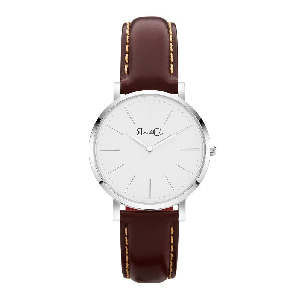 Rose & Coy Mini Pinnacle Ultra Slim 34m Silver | Dark Brown Watch