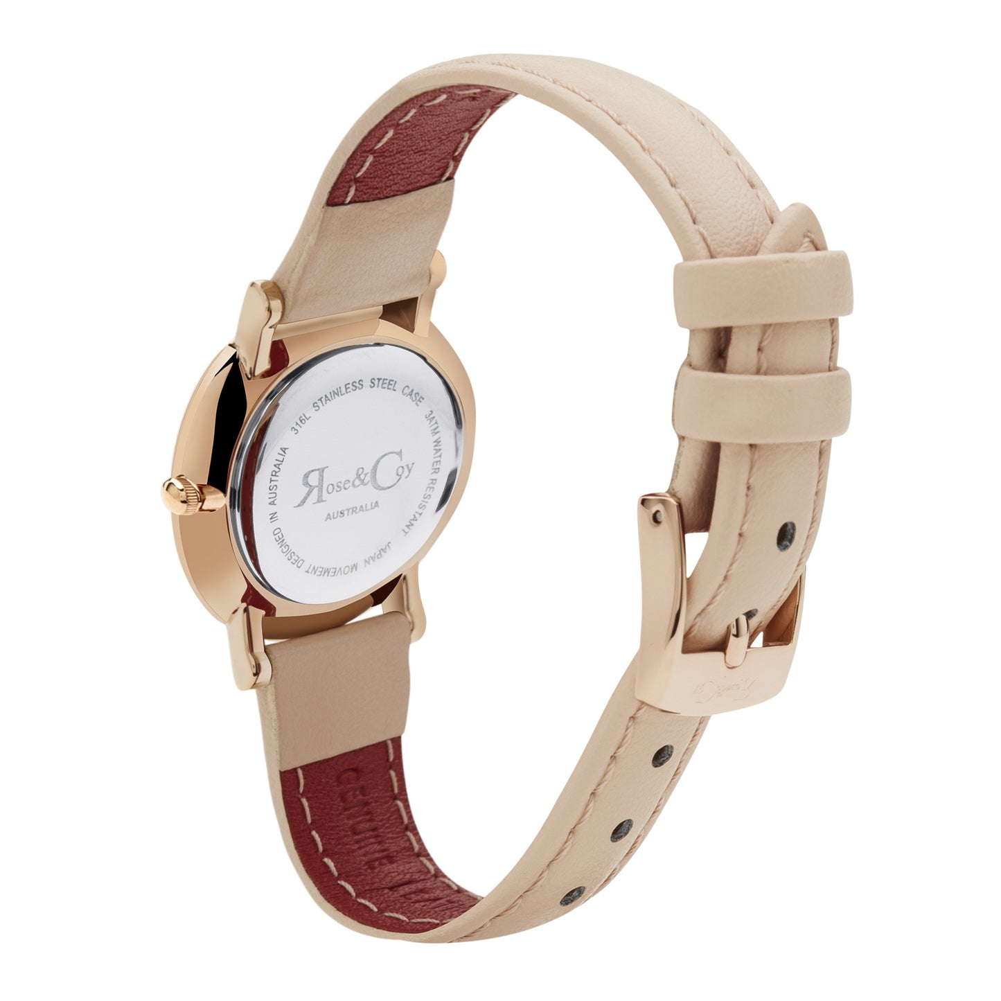 Rose & Coy Petite Pinnacle Ultra Slim 30mm Rose Gold | Peach Leather Watch