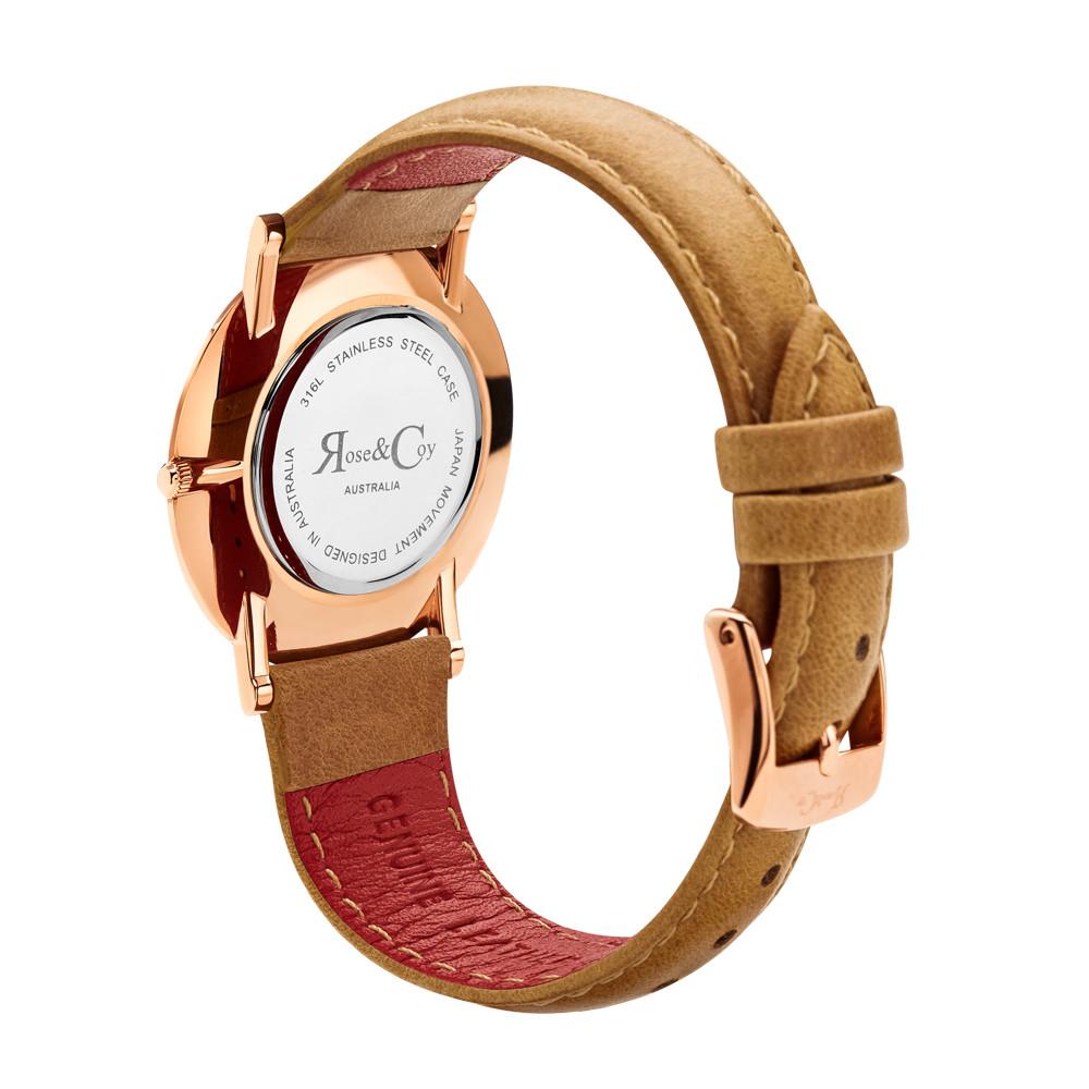 Rose & Coy Mini Pinnacle Ultra Slim 34mm Rose Gold | Tan Leather Watch