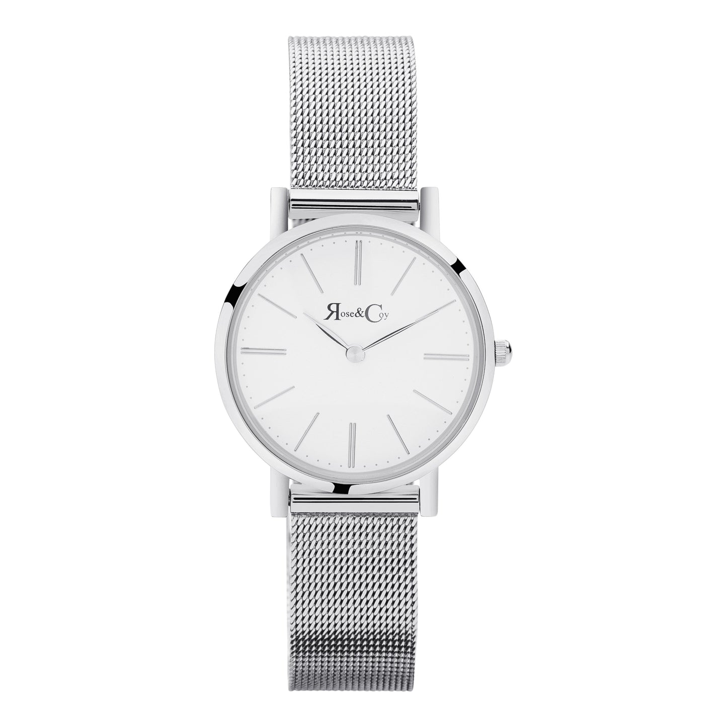 Rose & Coy Petite Pinnacle Ultra Slim 30mm Silver | Mesh Strap Watch