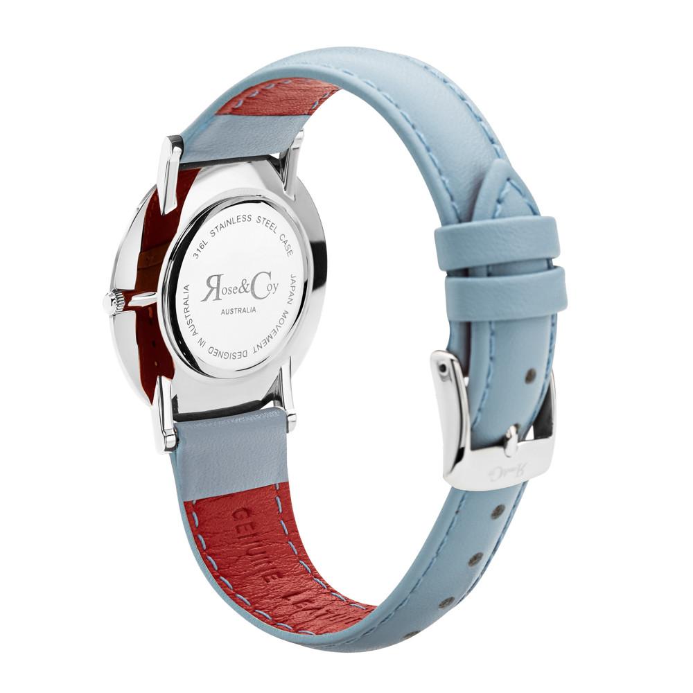 Rose & Coy Mini Pinnacle Ultra Slim 34mm Silver | Sky Blue Watch