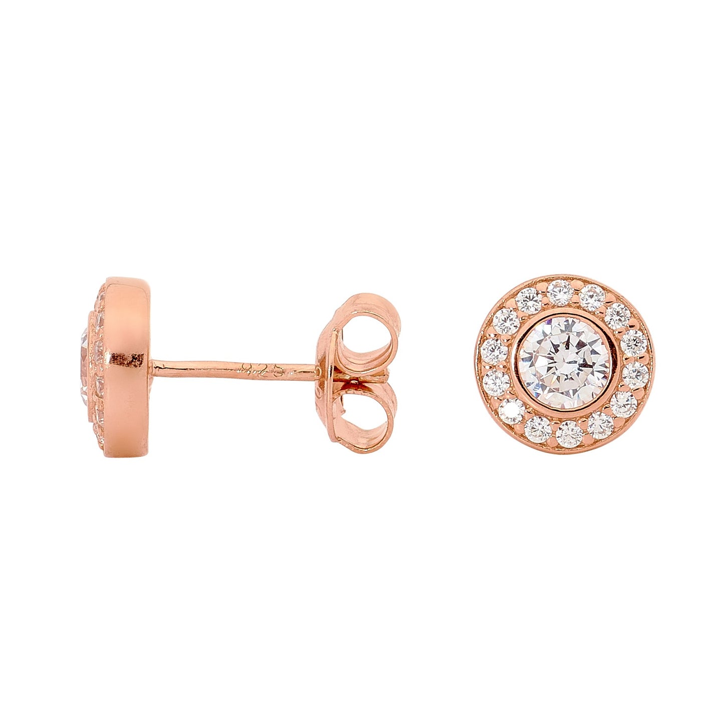 WHITE CZ ROUND EARRING ROSE GOLD