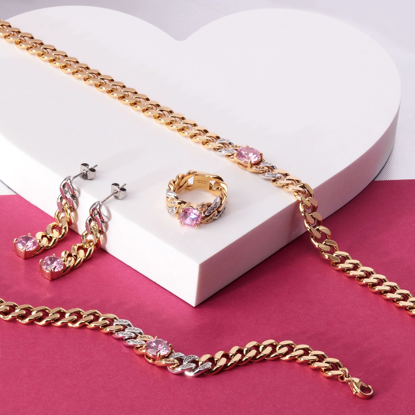 Chiara Ferragni Chain Collection Pink Stone Gold Bracelet