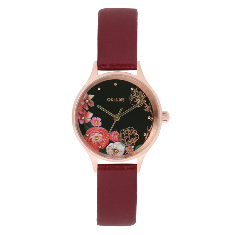 Oui&Me Minette Floral Dial Burgundy Watch