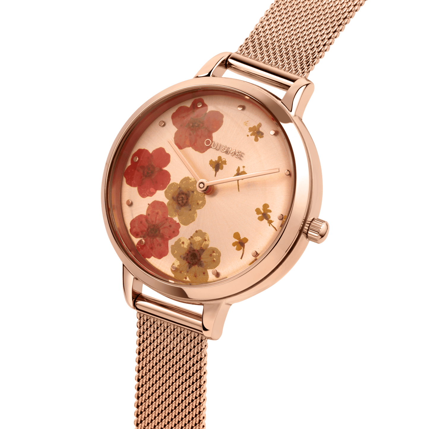 Oui&Me Fleurette Real Flowers 34mm Rose Gold Floral Dial Watch